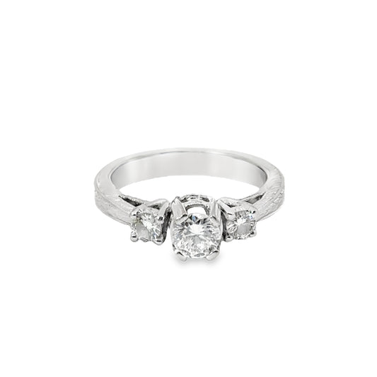 Stunning Vintage 14K White Gold Three-Stone Diamond Engagement Ring