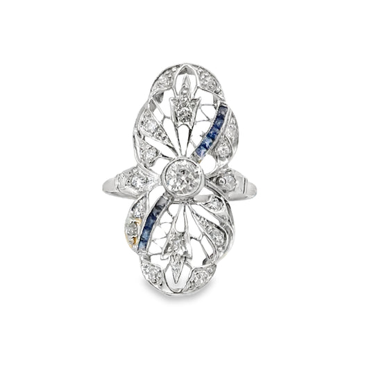 Butterfly Wings Platinum Diamond & Sapphire Antique Engagement Ring