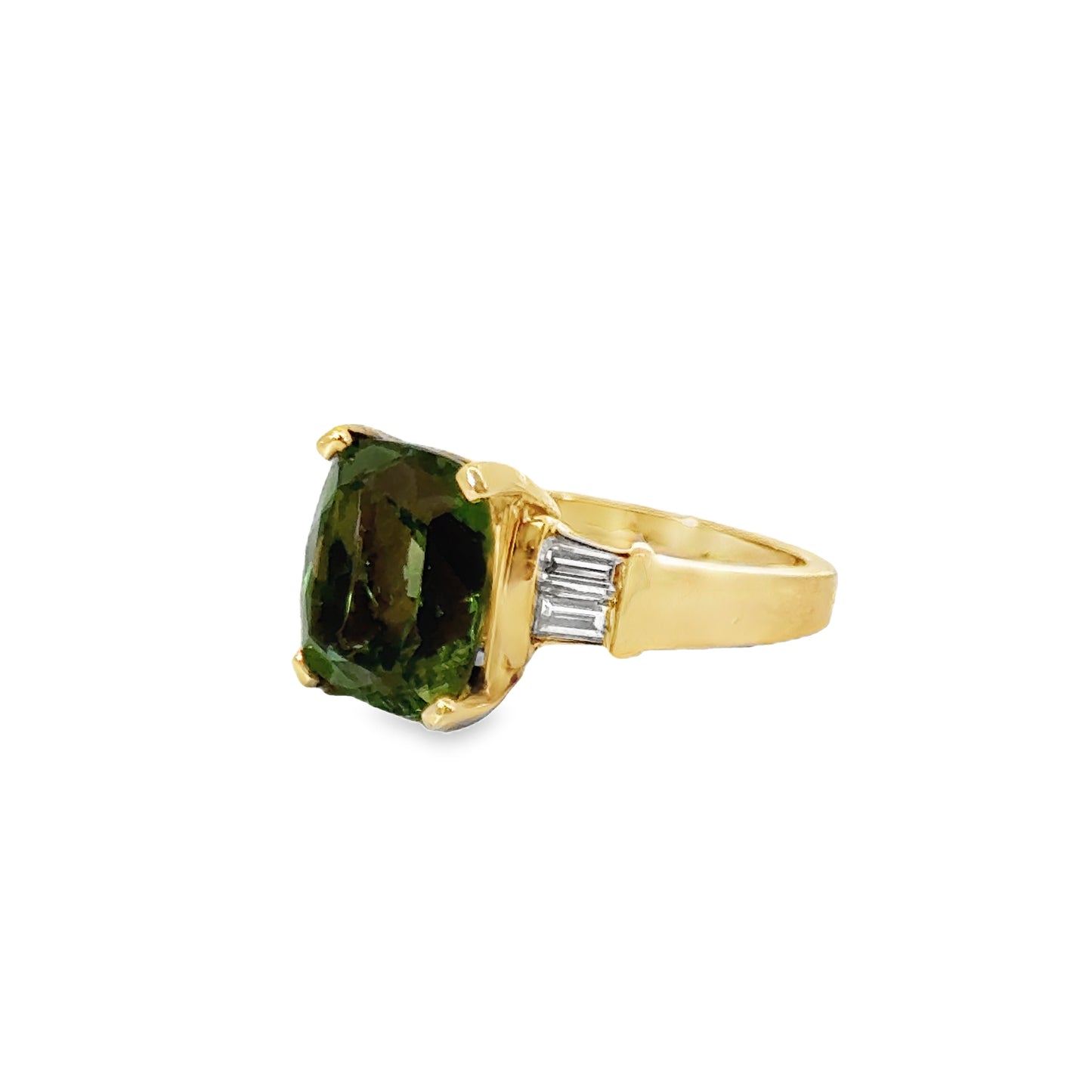 Elegant 14K Yellow Gold Green Tourmaline & Diamond Ring