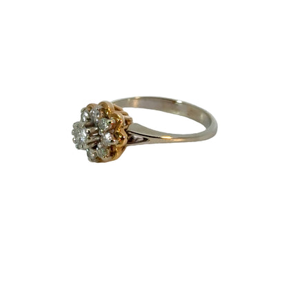 14K White & Yellow Gold Flower Diamond Ring