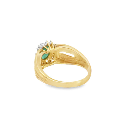 Classic 14K Yellow Gold Emerald & Diamond Ring