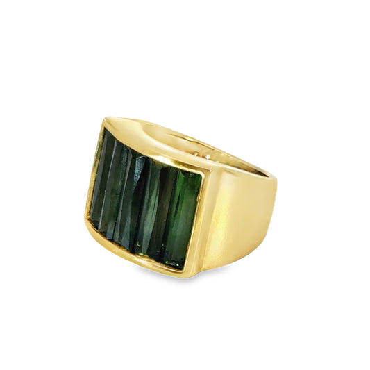 18K Yellow Gold Green Tourmaline Wide Band Ring