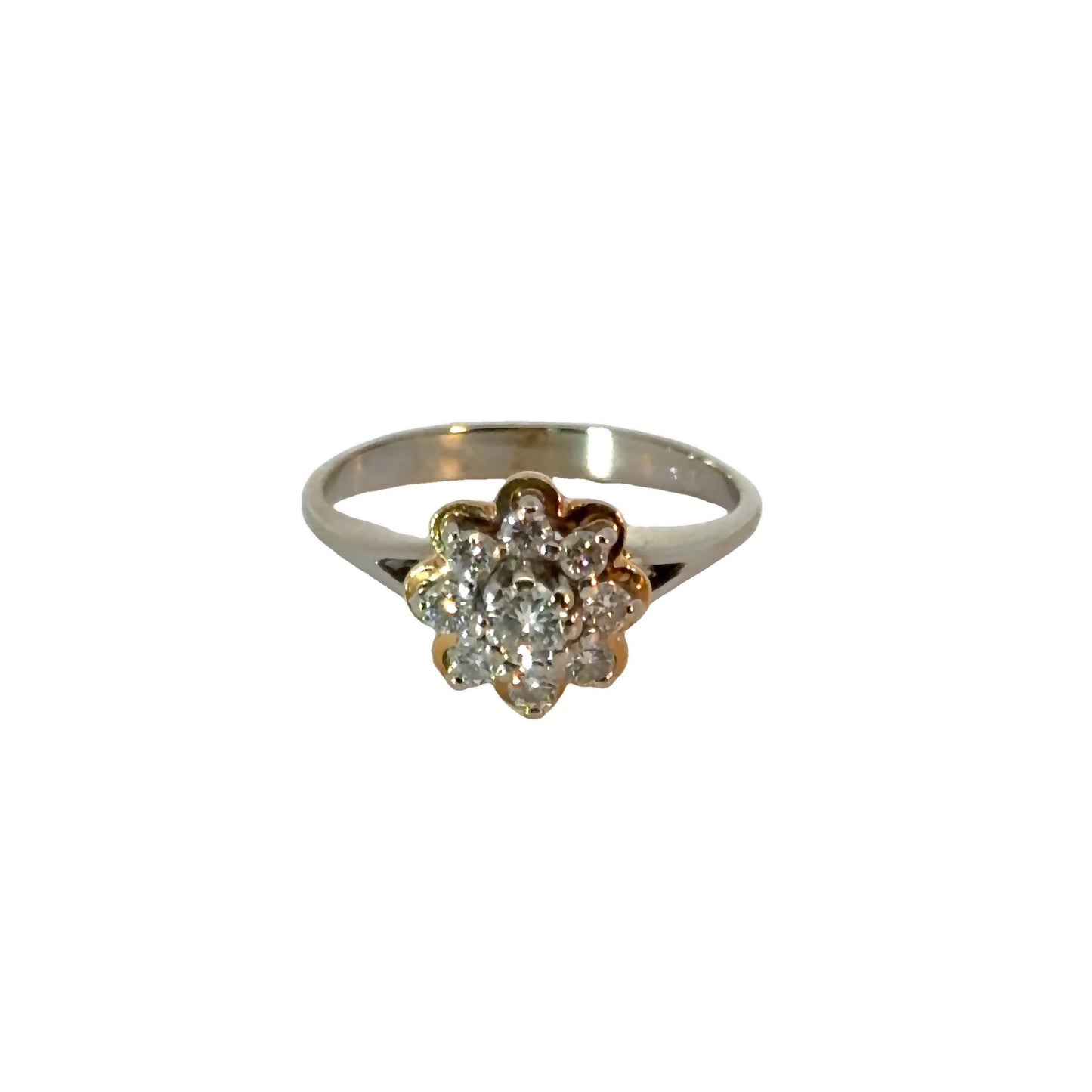 14K White & Yellow Gold Flower Diamond Ring