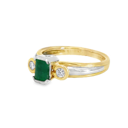 Unique 14K Two-Tone Emerald & Diamond Ring