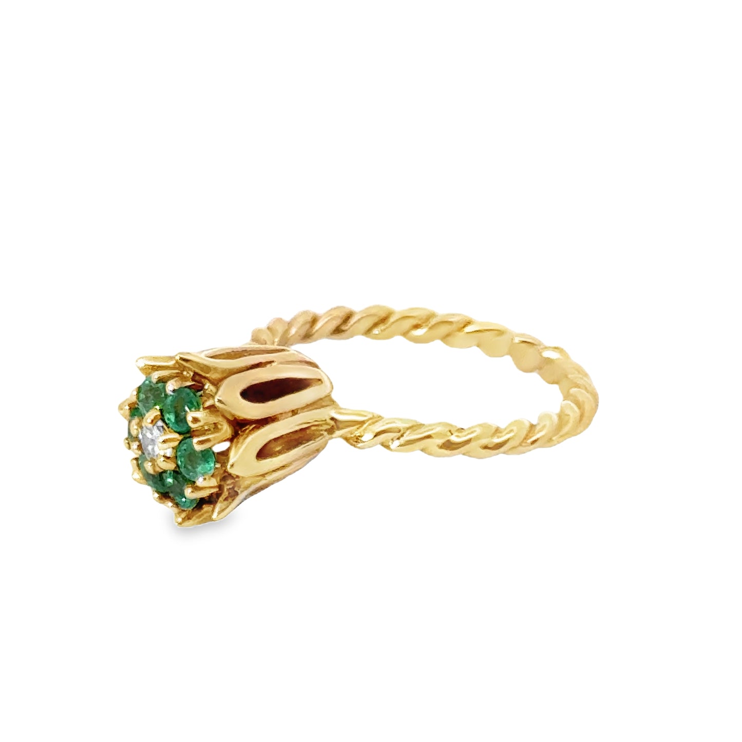 Whimsical 14K Yellow Gold & Emerald Tulip Ring