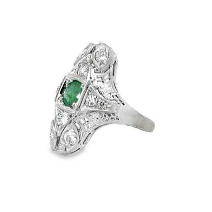 18K White Gold Emerald & Diamond Engagement Ring