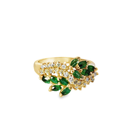 Enchanting 14K Yellow Gold Emerald & Diamond Ring