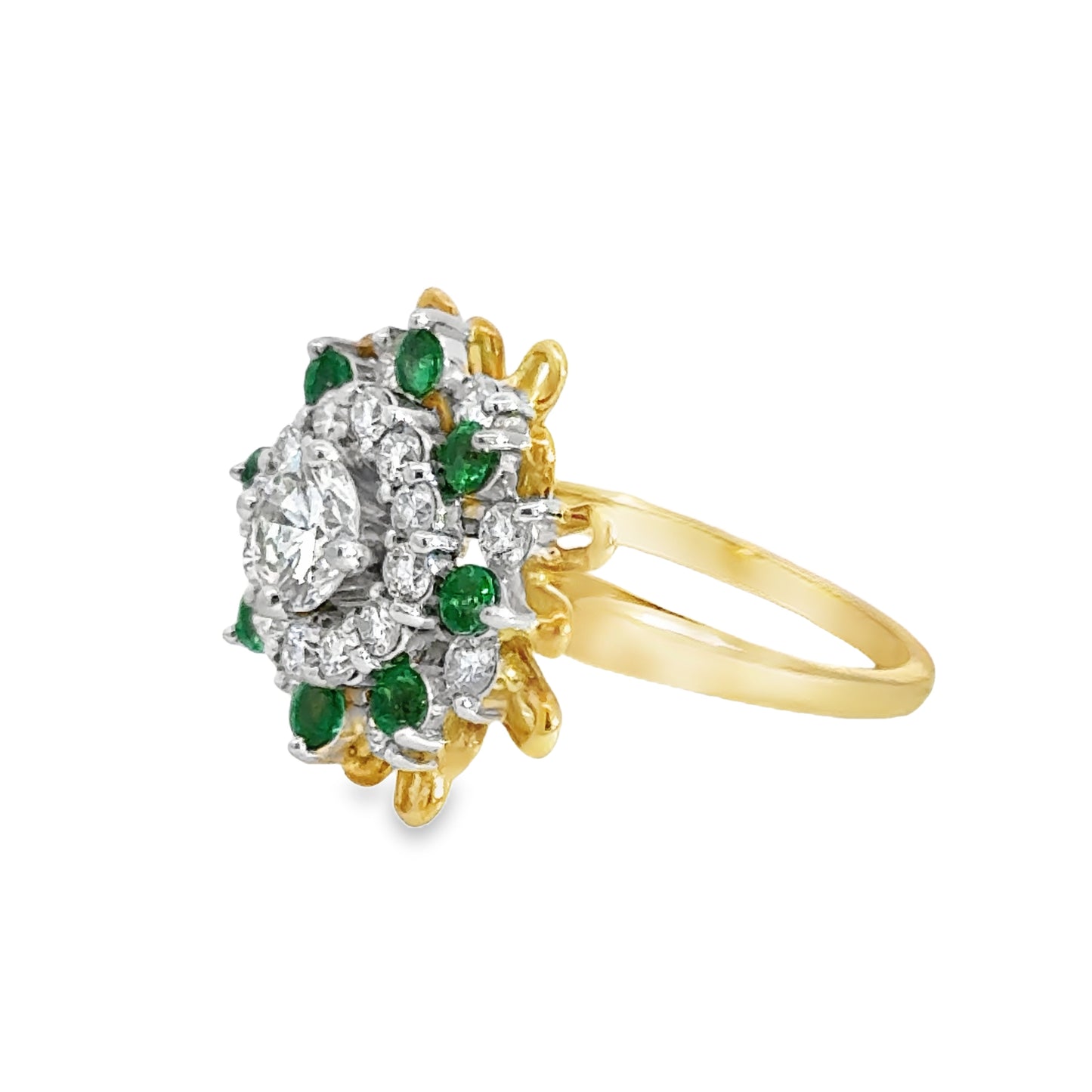 Lovely 18K Yellow Gold Emerald & Diamond Ring