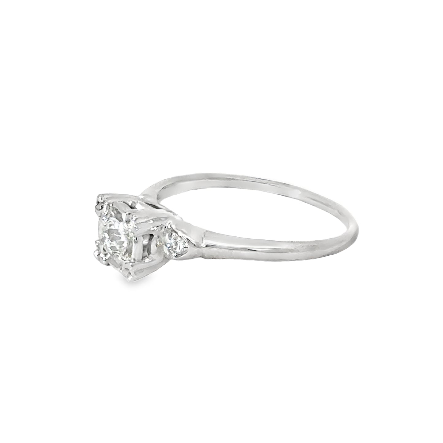 Sweet 14K White Gold Diamond Antique Engagement Ring