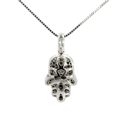 18K White Gold Black & White Diamond Hamsa Pendant