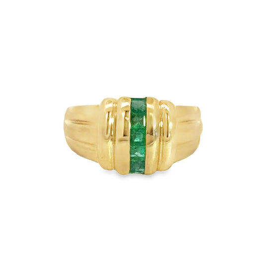 Modern 14K Yellow Gold & Emerald Band Ring