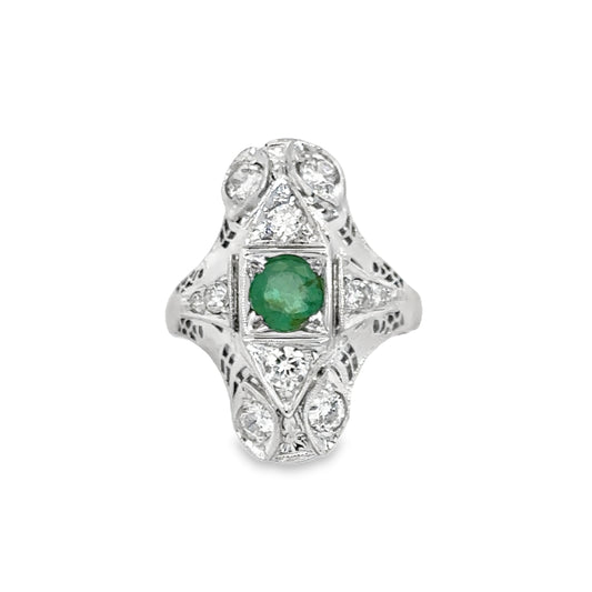 18K White Gold Emerald & Diamond Engagement Ring