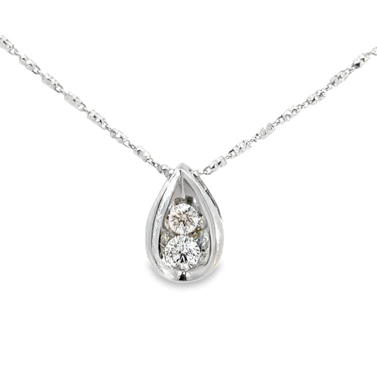 14K White Gold Tear Drop Bezel Set Diamond Pendant