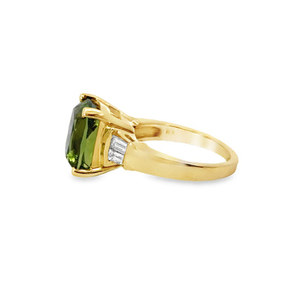 Elegant 14K Yellow Gold Green Tourmaline & Diamond Ring