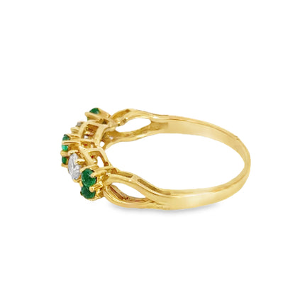 Delicate 18K Yellow Gold Emerald & Diamond Ring