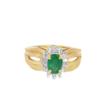 Classic 14K Yellow Gold Emerald & Diamond Ring