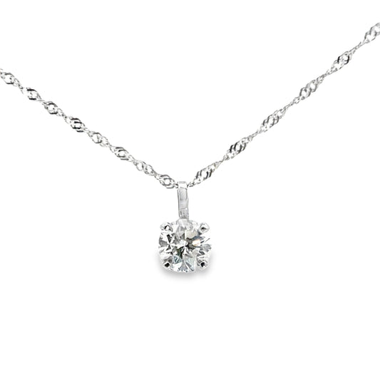 14K White Gold Classic Solitaire Diamond Pendant