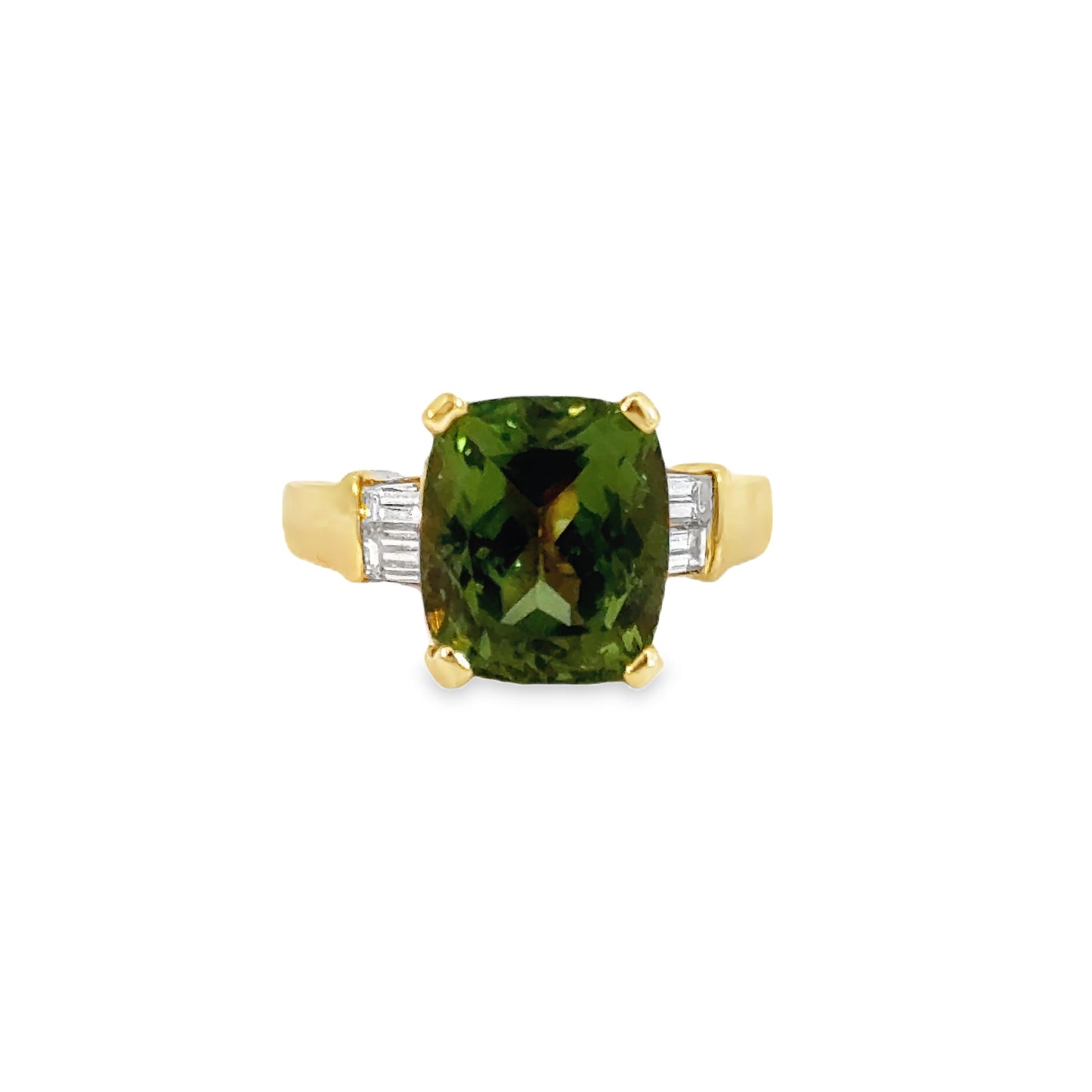 Elegant 14K Yellow Gold Green Tourmaline & Diamond Ring