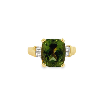 Elegant 14K Yellow Gold Green Tourmaline & Diamond Ring