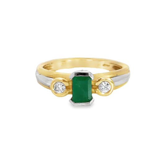 Unique 14K Two-Tone Emerald & Diamond Ring