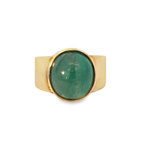 18K Yellow Gold Emerald Wide Band Signet Ring