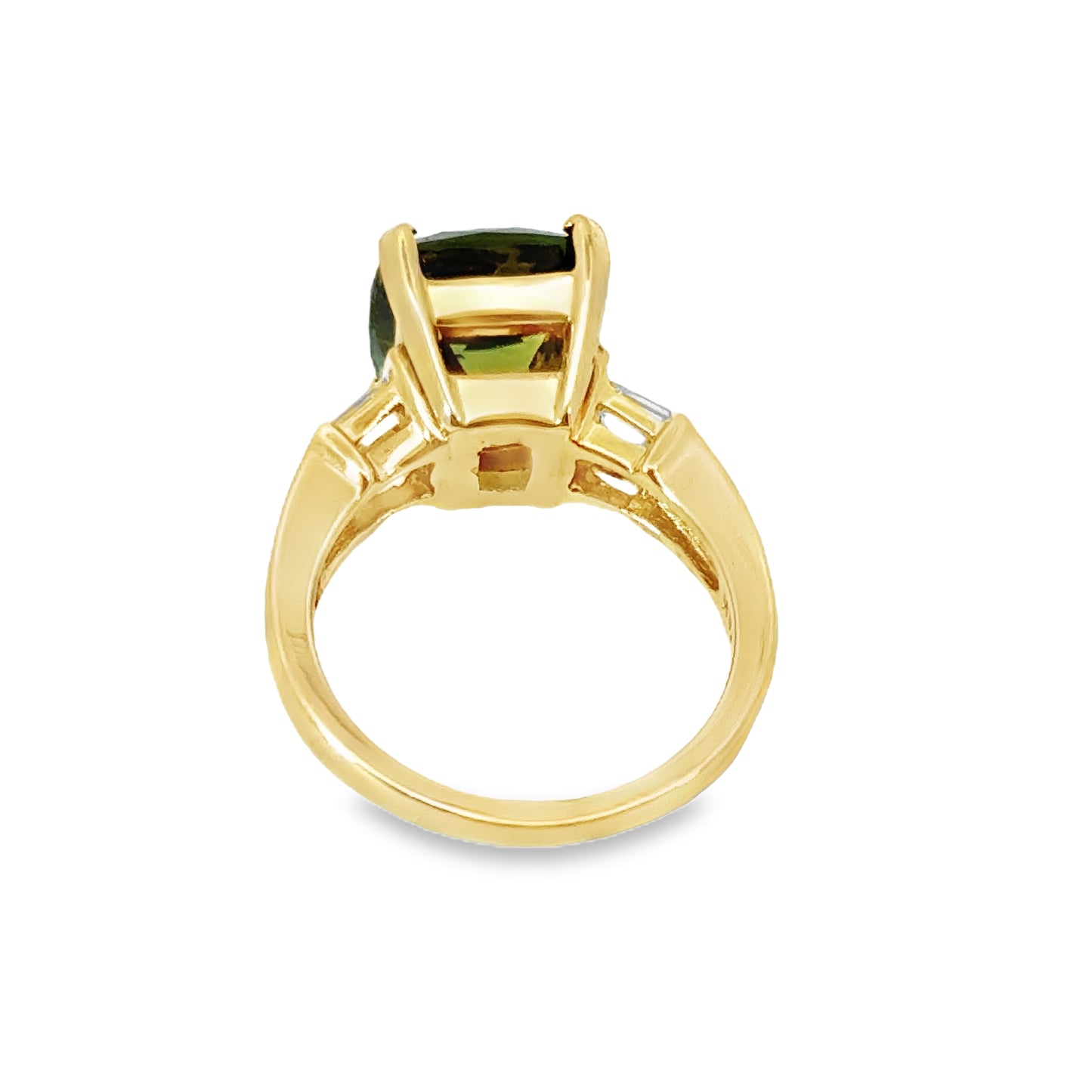 Elegant 14K Yellow Gold Green Tourmaline & Diamond Ring