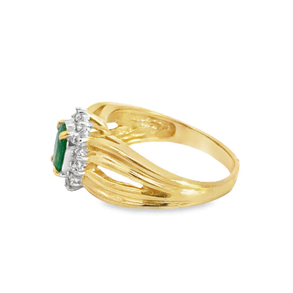 Classic 14K Yellow Gold Emerald & Diamond Ring