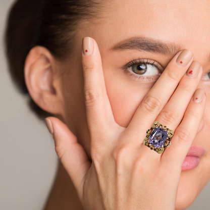 Retro 14K Yellow Gold Amethyst Ring