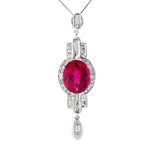 14K White Gold Art Deco Ruby Pendant