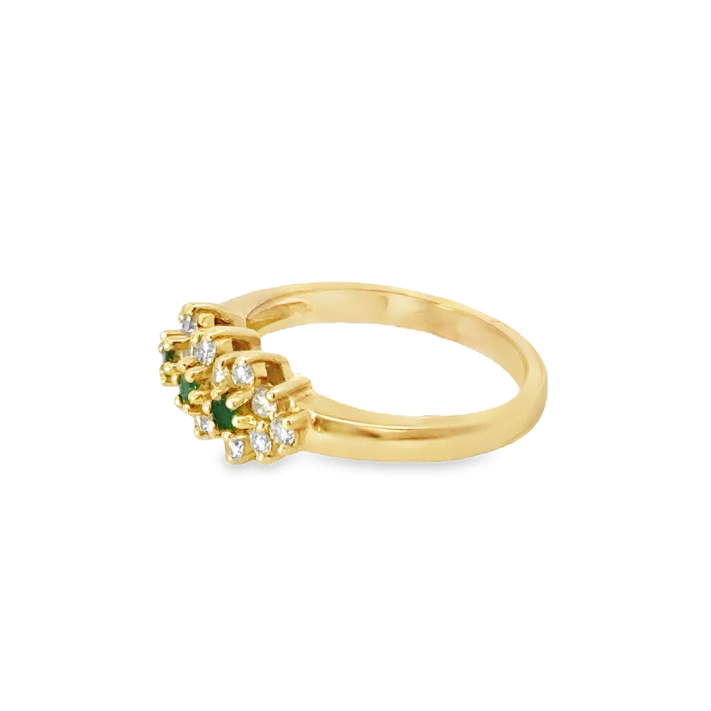 14K Yellow Gold Flower Motif Emerald & Diamond Ring