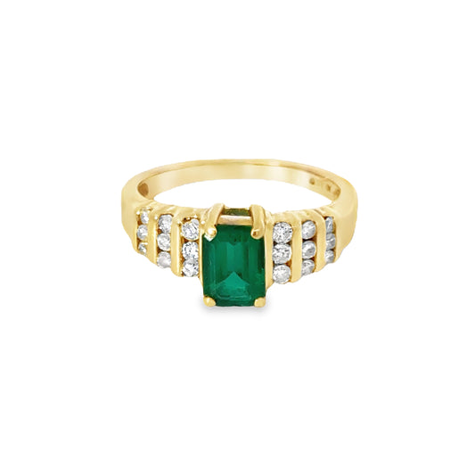 Classic 14K Yellow Gold Emerald & Diamond Ring