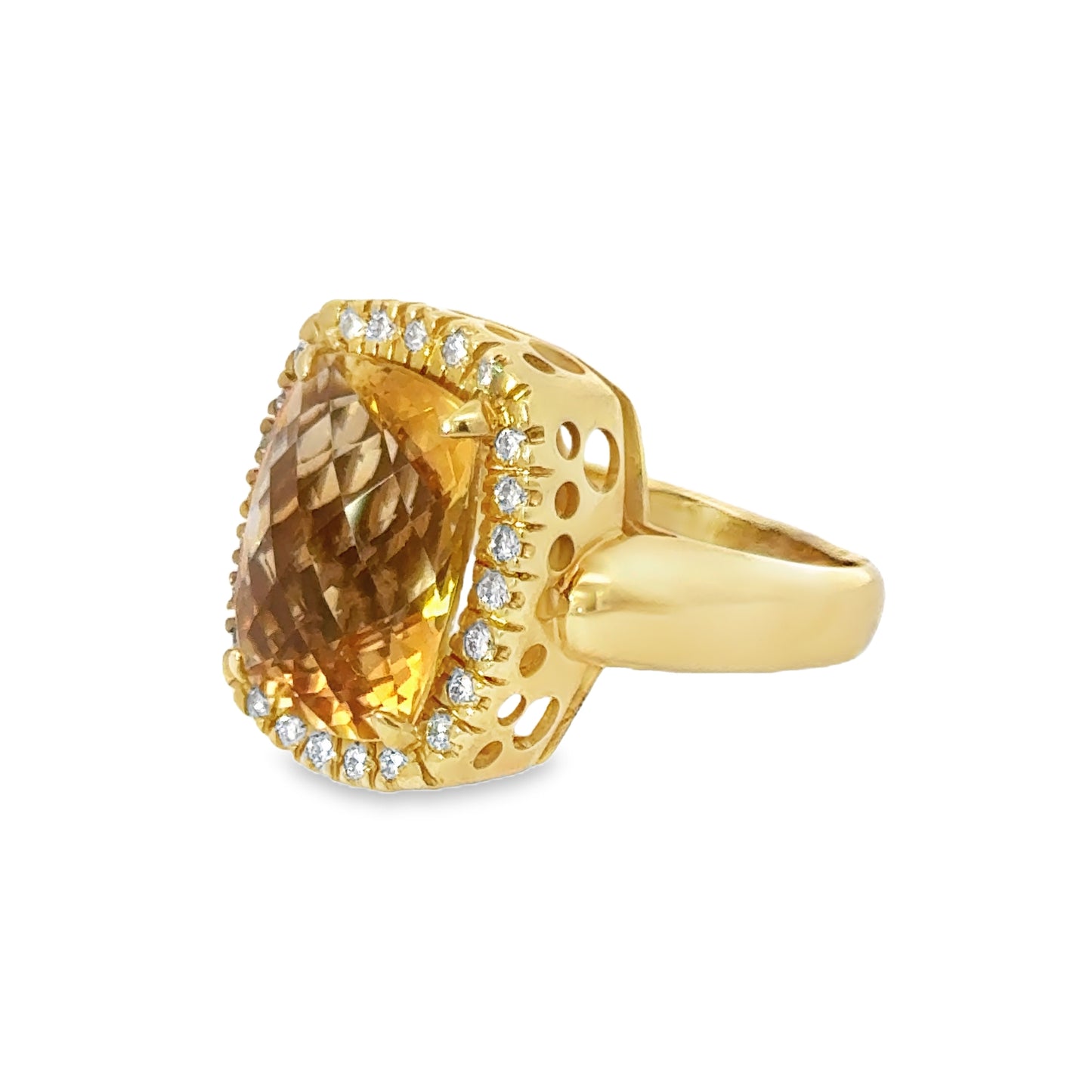 Dazzling 14K Yellow Gold Citrine & Diamond Halo Ring