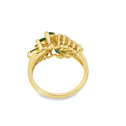 Enchanting 14K Yellow Gold Emerald & Diamond Ring