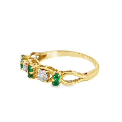 Delicate 18K Yellow Gold Emerald & Diamond Ring