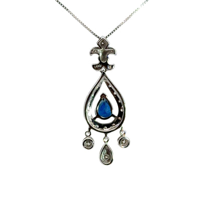 14K White Gold Ornate Sapphire & Diamond Pendant