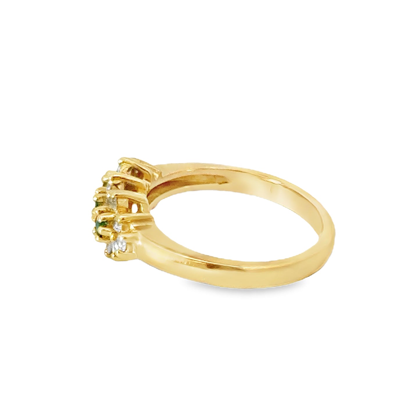 14K Yellow Gold Flower Motif Emerald & Diamond Ring