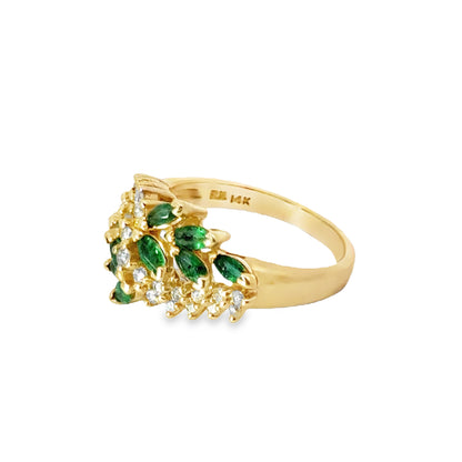 Enchanting 14K Yellow Gold Emerald & Diamond Ring