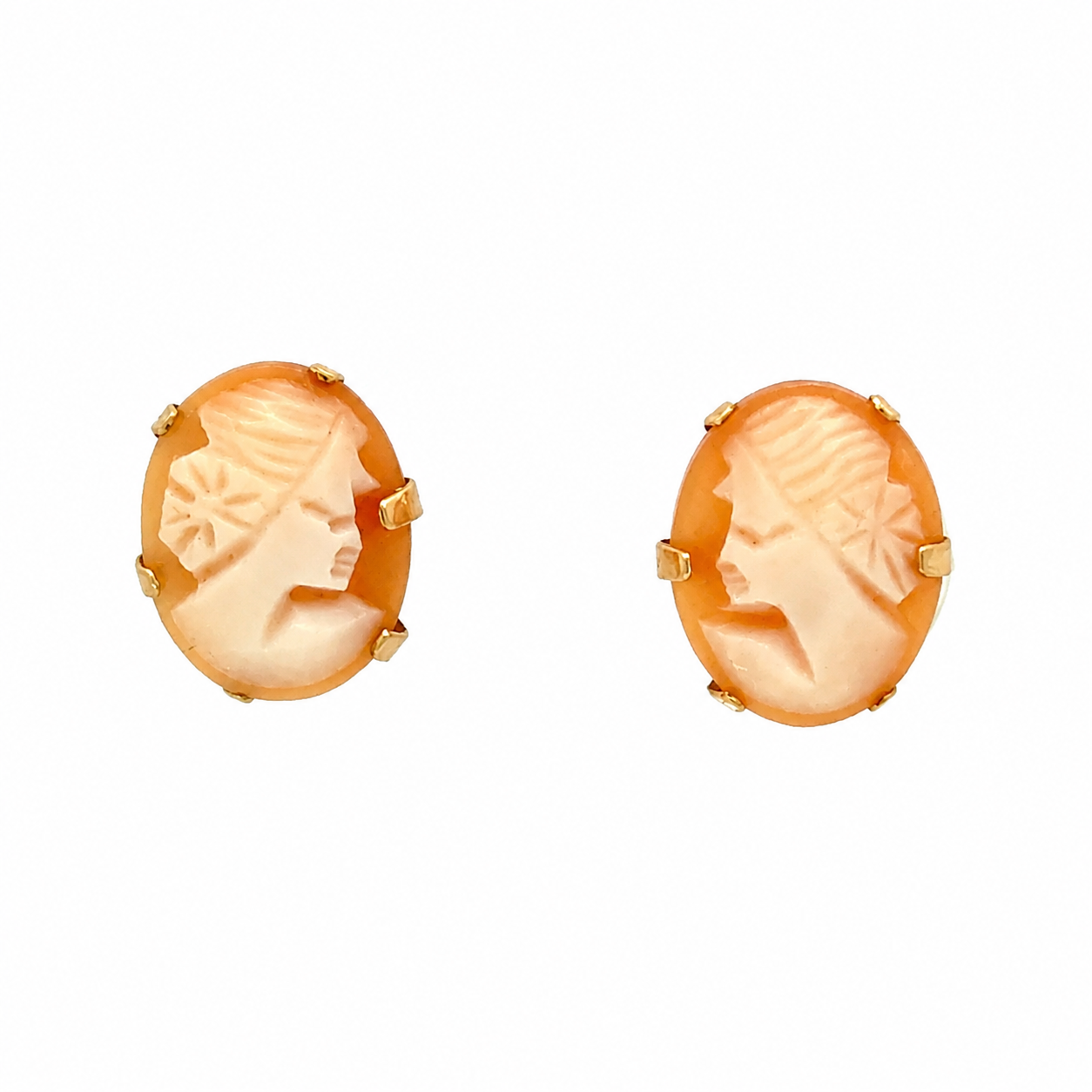 Petite Cameo Shell Earrings in Yellow Gold