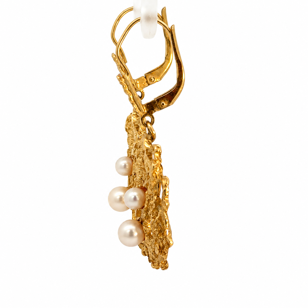 18K Yellow Gold Textured Openwork Pearl Drop Earrings