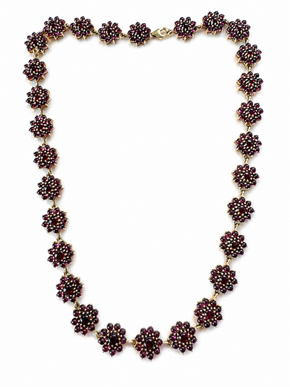 1960s Vintage 14K Gold Garnet Flower Cluster Necklace