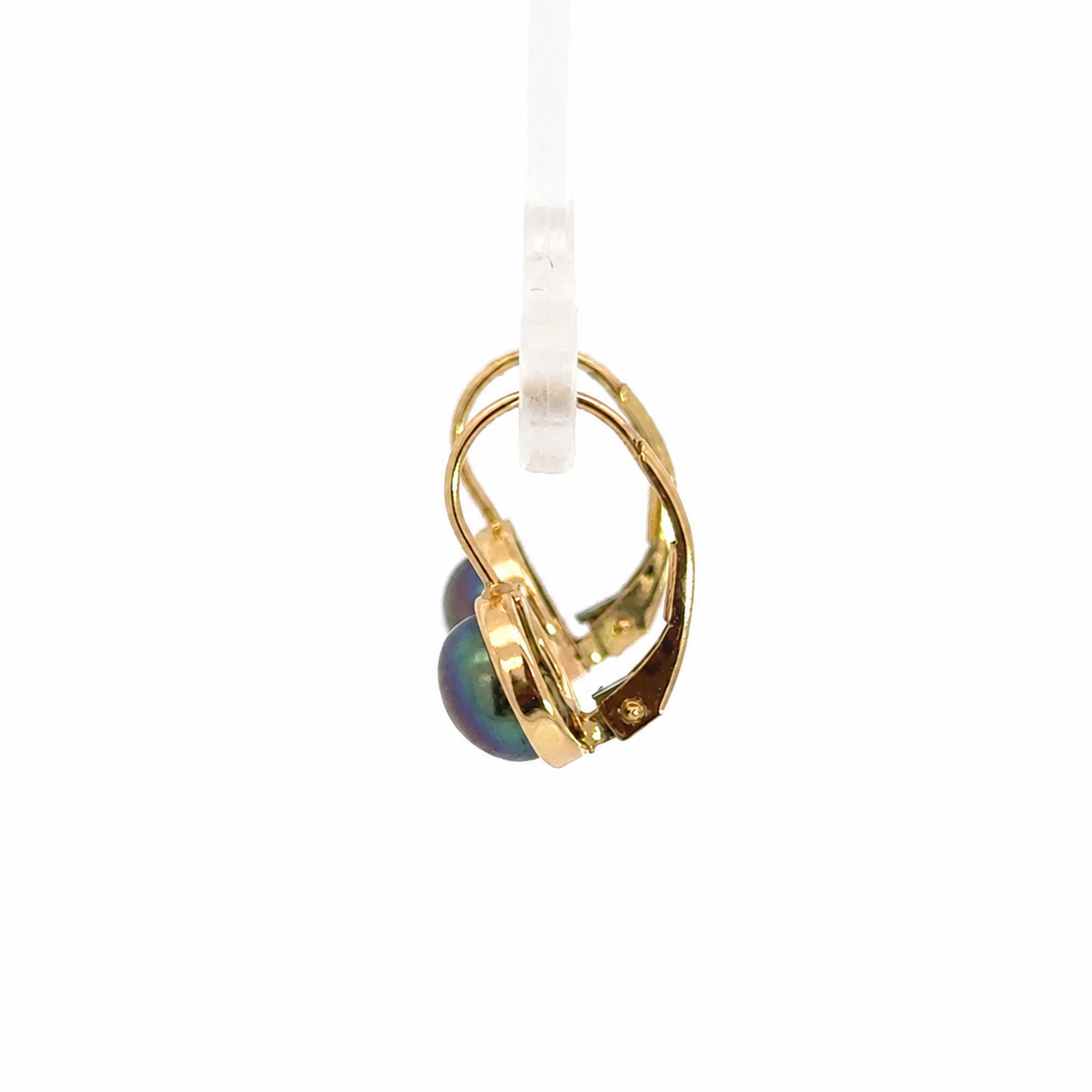 14K Yellow Gold Blue Pearl Leverback Earrings