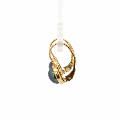 14K Yellow Gold Blue Pearl Leverback Earrings