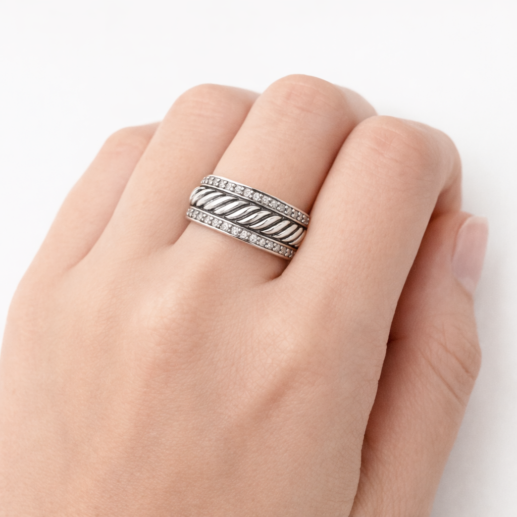 David Yurman Sterling Silver & Diamond Band Ring