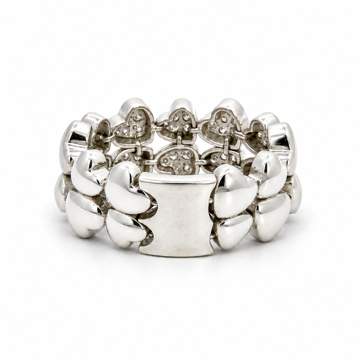 18K White Gold Diamond Double Row Heart Flex Ring