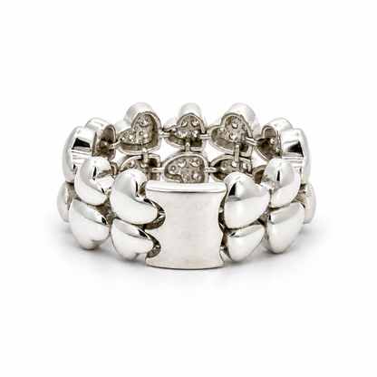 18K White Gold Diamond Double Row Heart Flex Ring