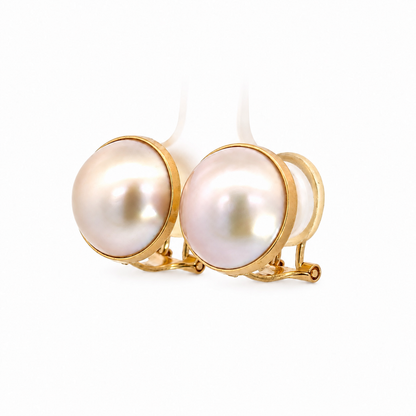 18K Yellow Gold Natural Pearl Clip-On Earrings with Comfort Pads