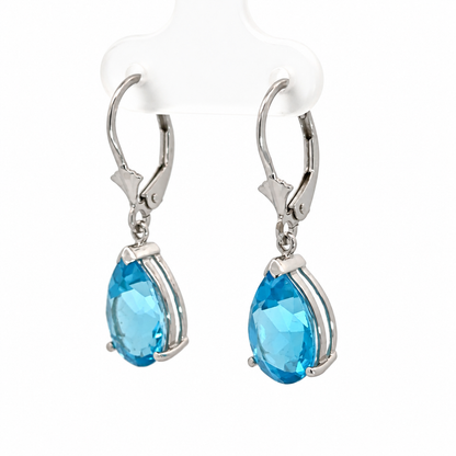 14K White Gold Pear-Shaped Blue Topaz Drop Earrings