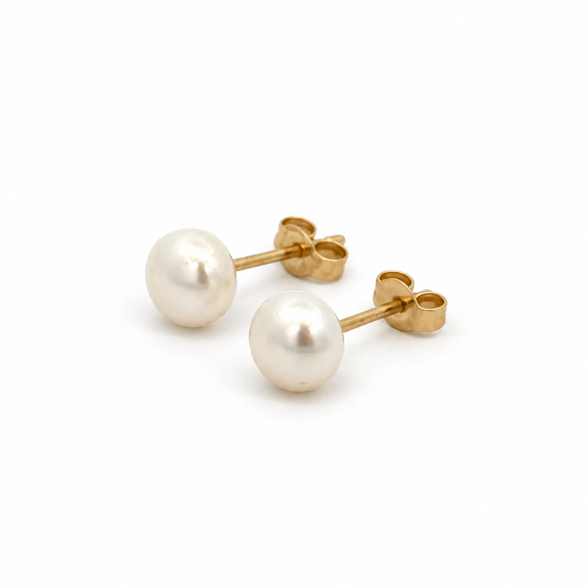 Yellow Gold Small Button Pearl Stud Earrings
