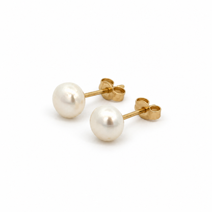 Yellow Gold Small Button Pearl Stud Earrings