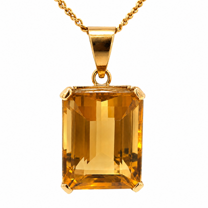 14K Yellow Gold Emerald-Cut Citrine Pendant